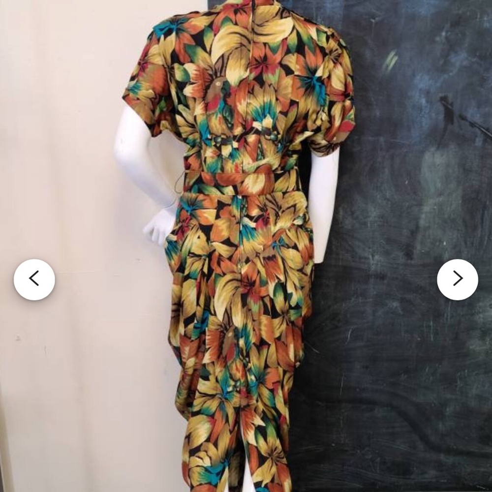 Vintage Karen Alexander Multicolored Belted Ruched Floral Print Dress Size 6 - Picture 7 of 10